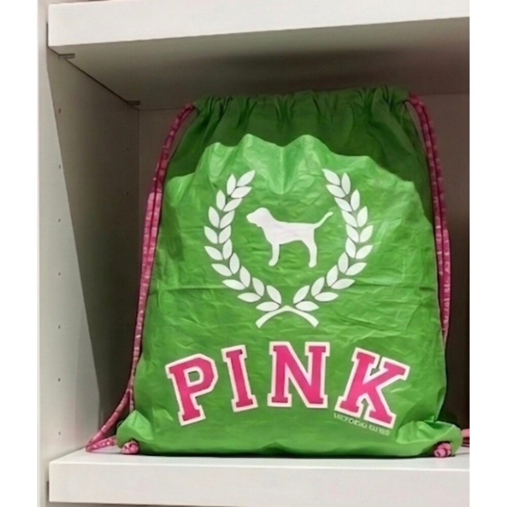 VICTORIA’S S PINK 86 COLLECTIBLE DRAWSTRING BACKPACKS GREEN LIGHT WEIGHT BAG NWT